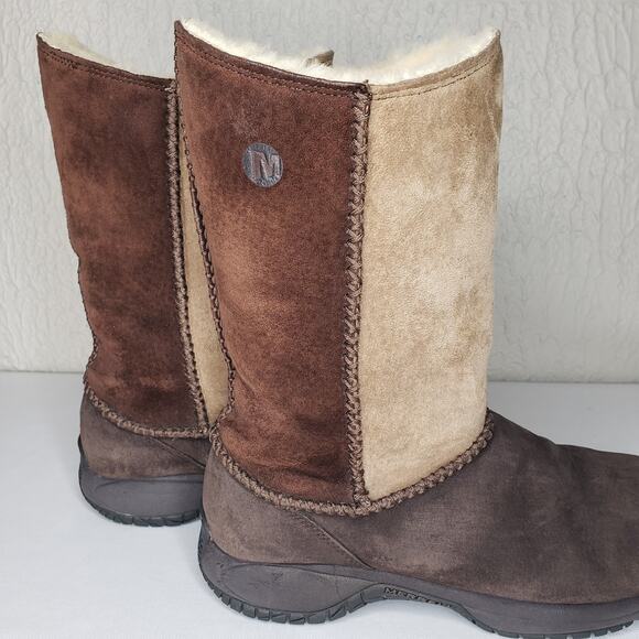 Merrell Encore Stitch High Espresso Boots Womens Size 8.5 Shearling Lining - Picture 6 of 16